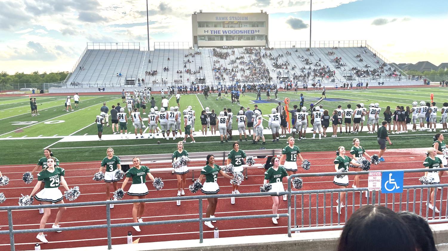 Reedy Football Teams first scrimmage against Hebron High School. Provided practice for the next game against Azle. Reedy won that game with a score of 69-27.