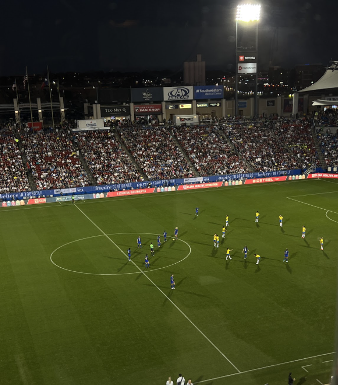 United States and Brazil players getting ready for the second-half of the game. 