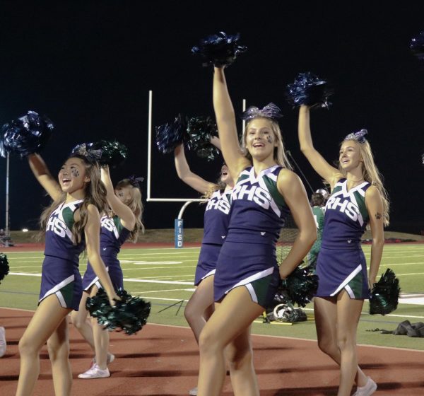 Reedy High School freshman cheerleaders hyping up the student section. Reedy Cheer placed 13th in the 2024 UIL competition.
