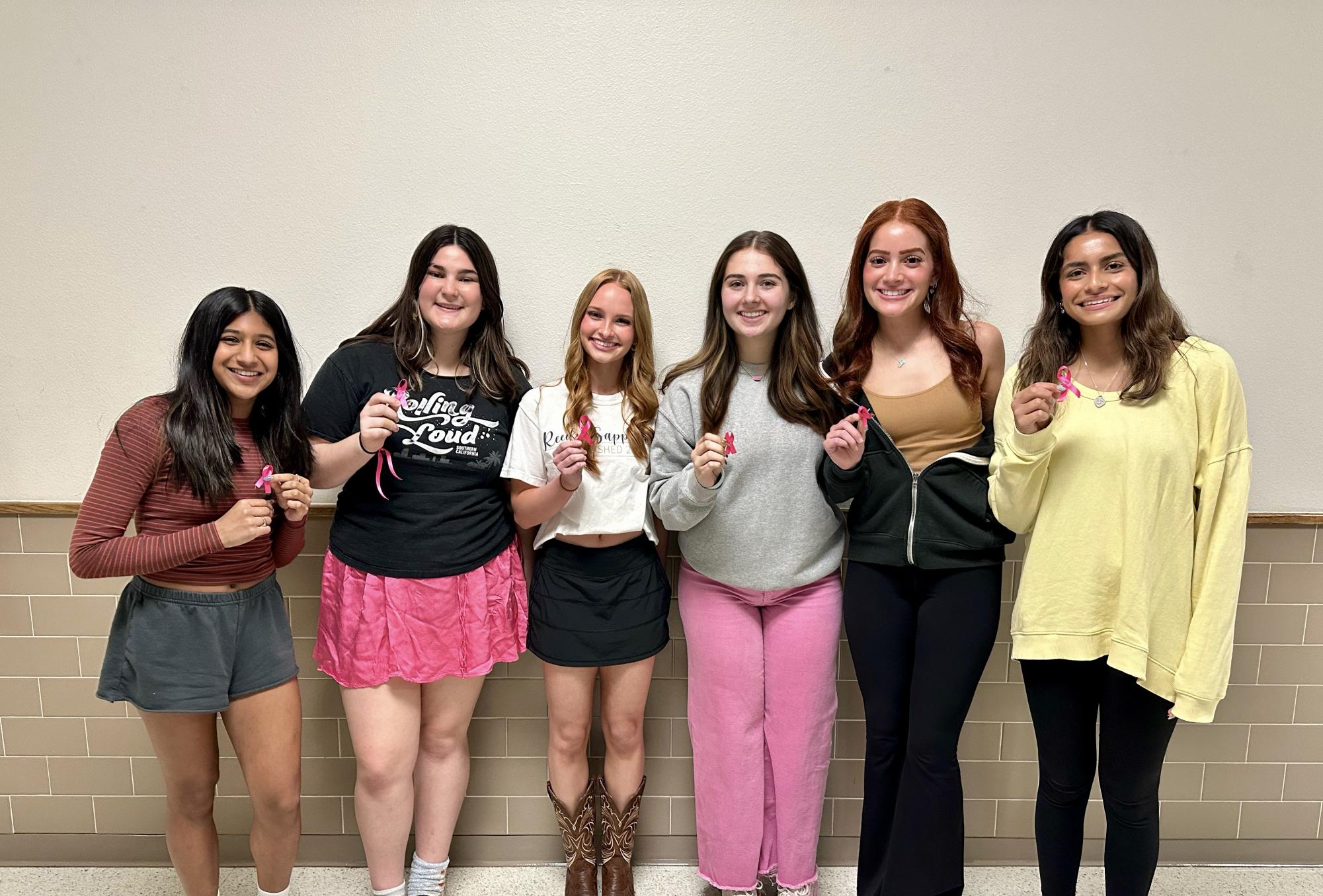 Girls 4 The Future members with their breast cancer awareness ribbons made at their October meeting. 
Left to right: Nikki Allaru, Madelyn Emmett, Lindsay Brill, Presley Sockwell, Sarah Banks, Zahra Hussain.
